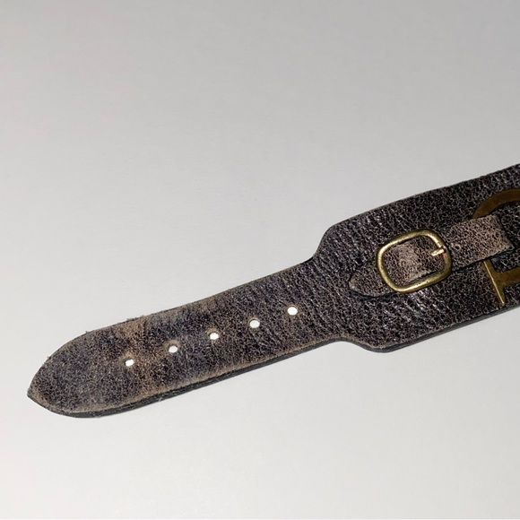 VTG Christian Dior Brown Leather Bronze Saddle D Charm Belt Buckle Logo Bracelet - Picture 5 of 15